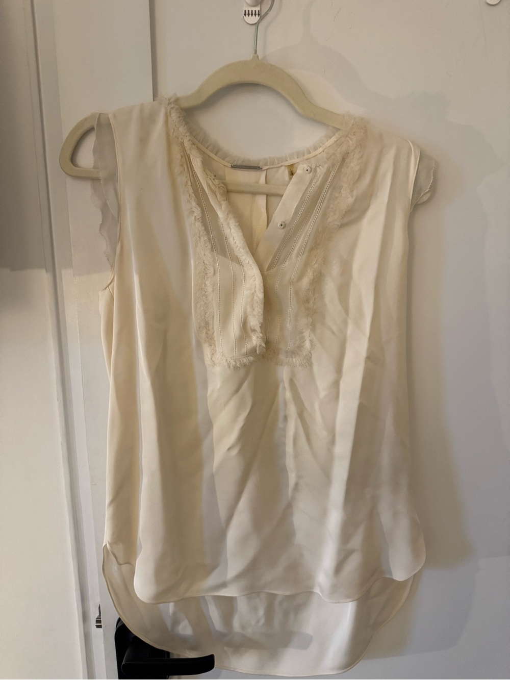 Elie Tahari Ivory Lace-Trim Sleeveless Blouse